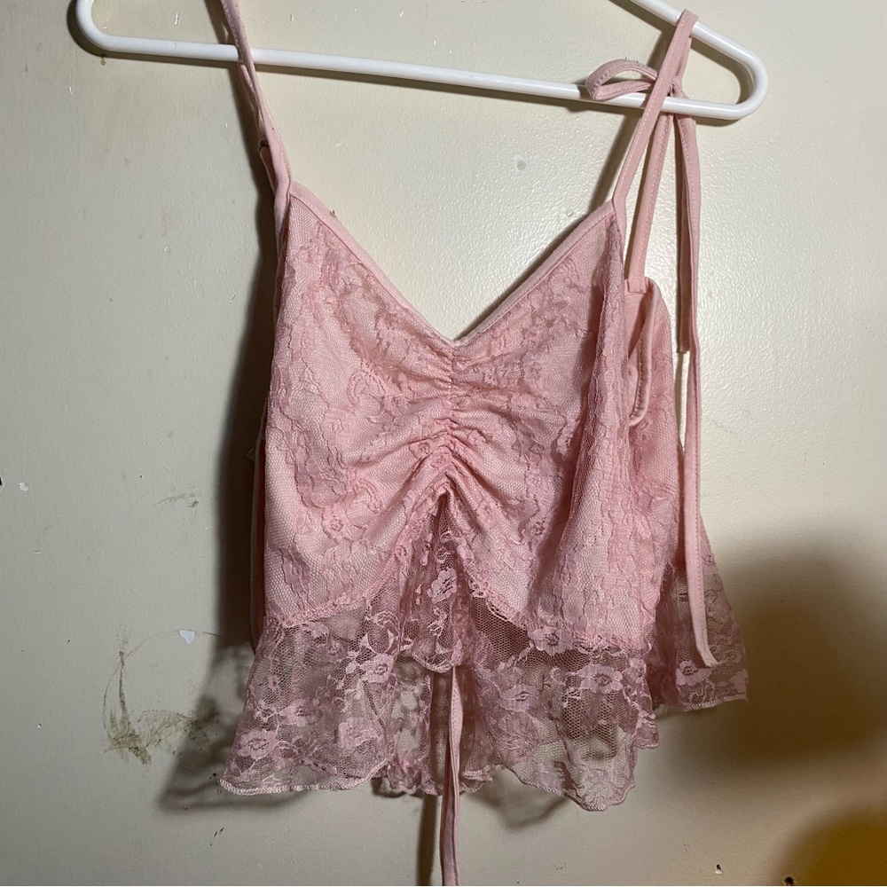 Pink Lace Ruched Cami Top
